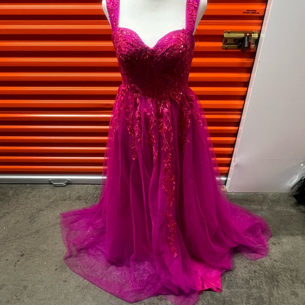 Vibrant Pink Gown with Embroidered Details